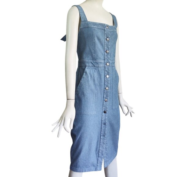34N 118W Button Front Back Tie Pockets Denim Pencil Silhouette Sun Dress Sz M - Picture 3 of 12